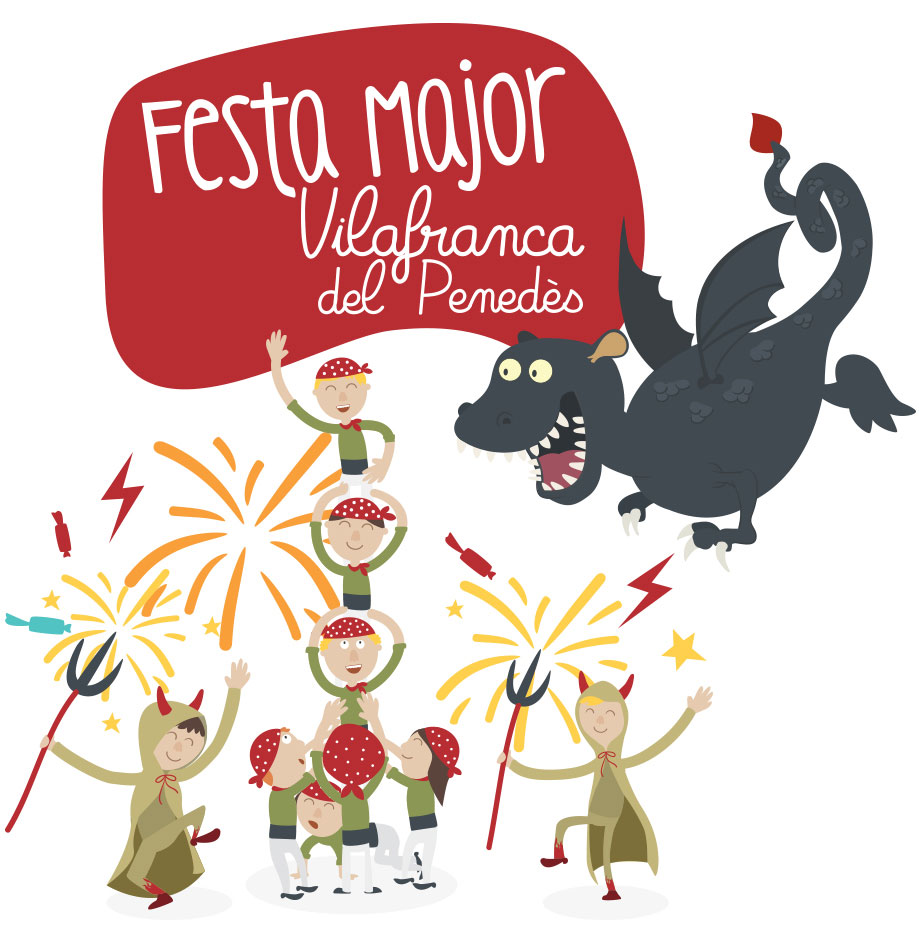 divertida ilustracion de castellets Festa Mayor Vilafranca del Penedés