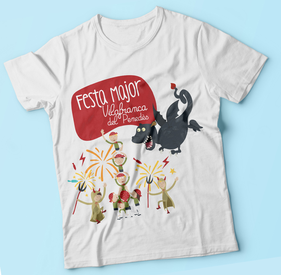 estampado de camiseta con ilustracion divertida Festa Mayor Vilafranca del Penedés