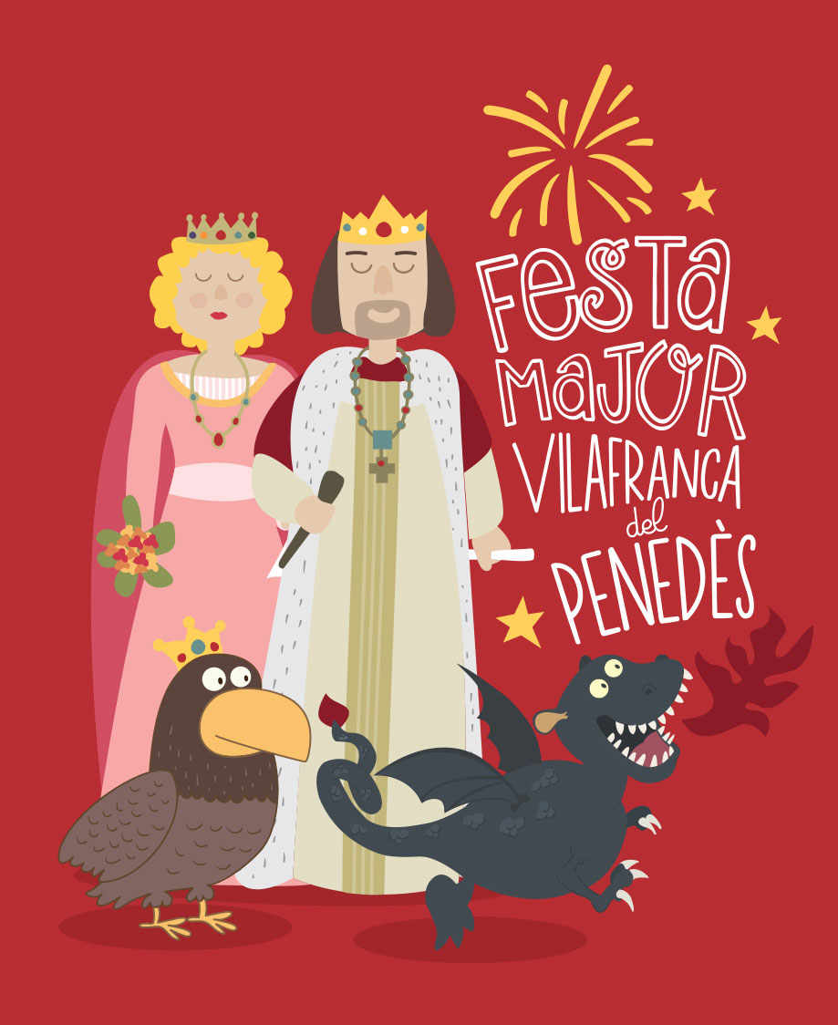 ilustracion de personajes para camiseta Festa Mayor Vilafranca del Penedés