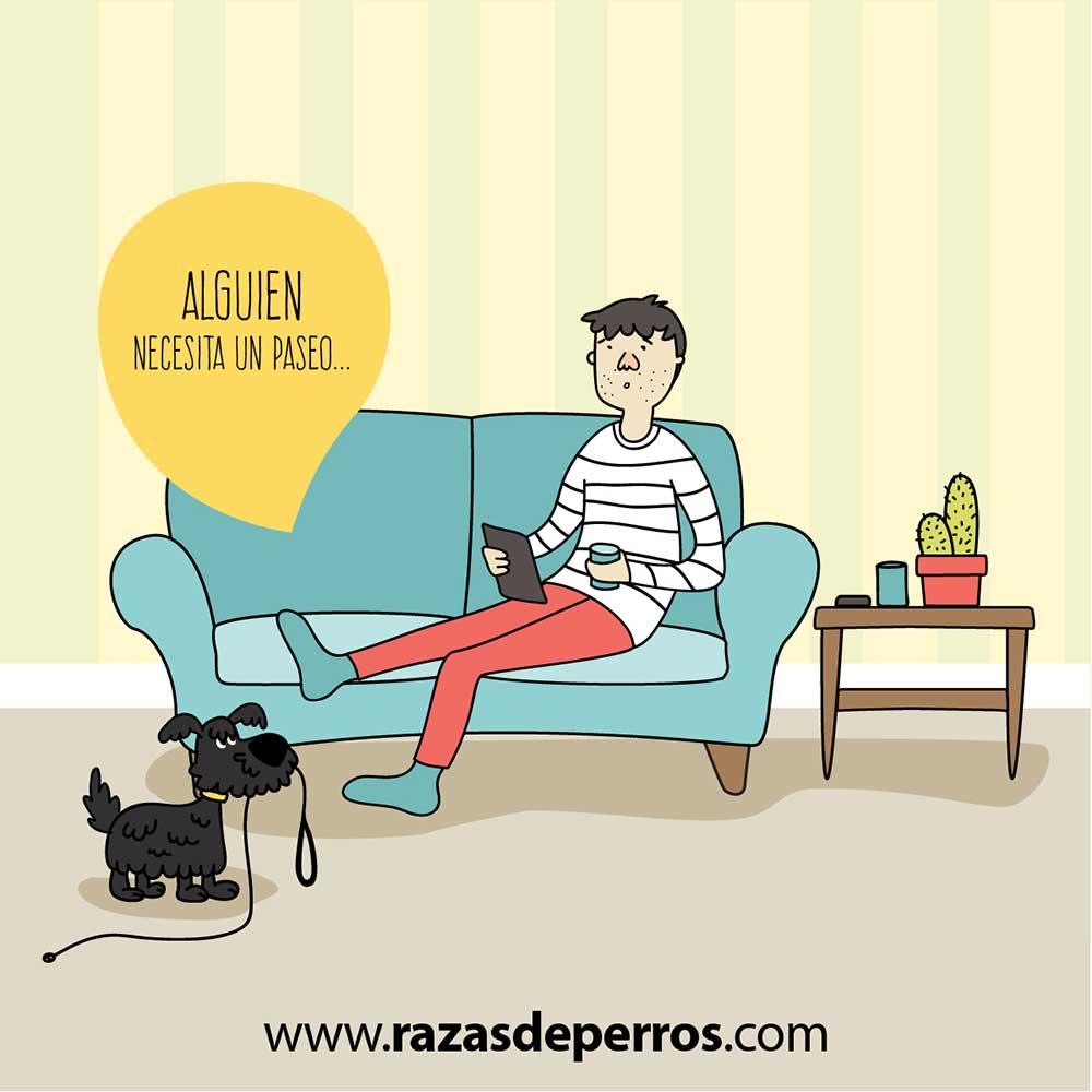 ilustración divertida de perro necesito un paseo desviocreativo